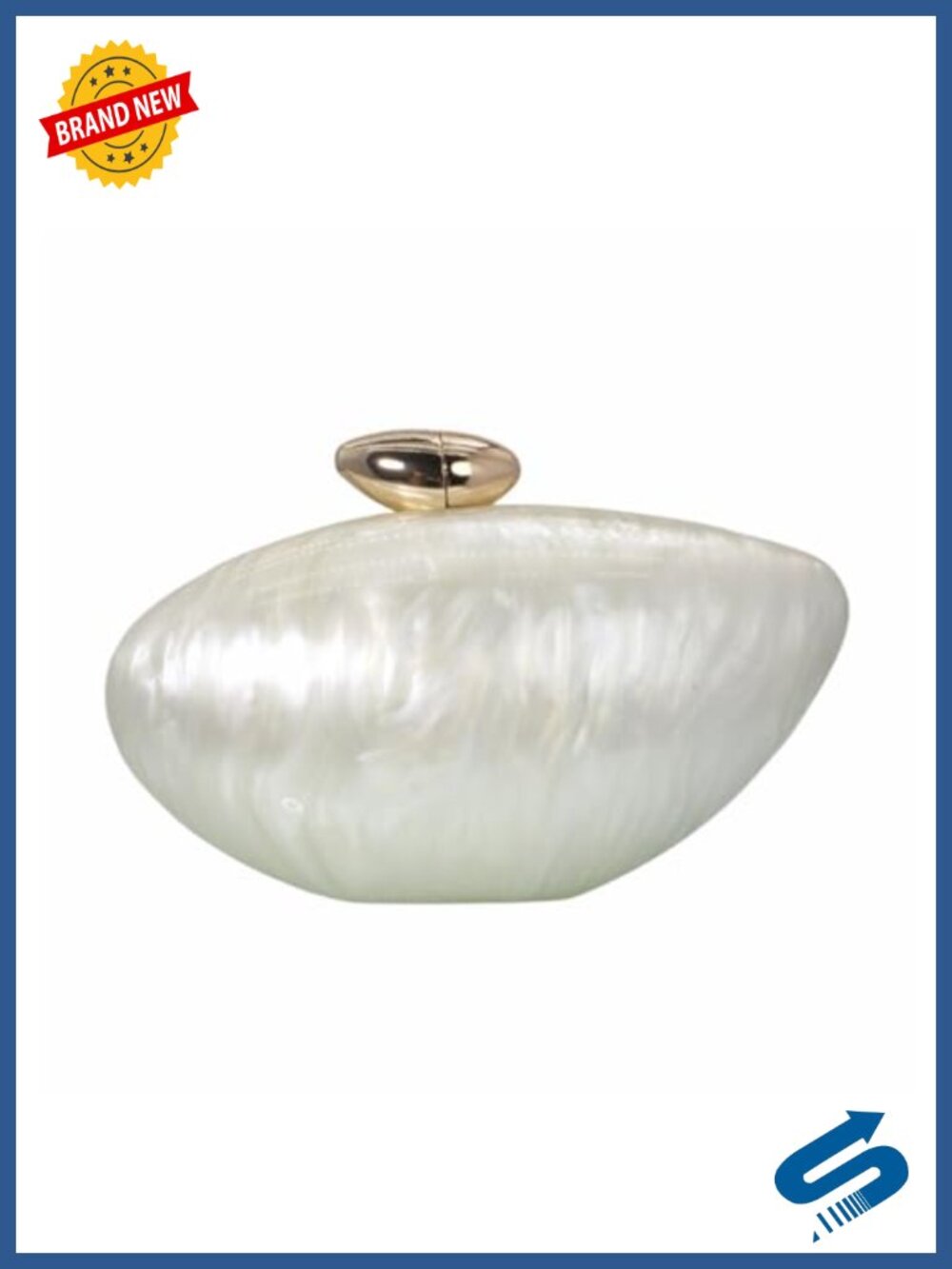 Pearlescent Shell Acrylic Clutch Evening Bag with Metal Clasp